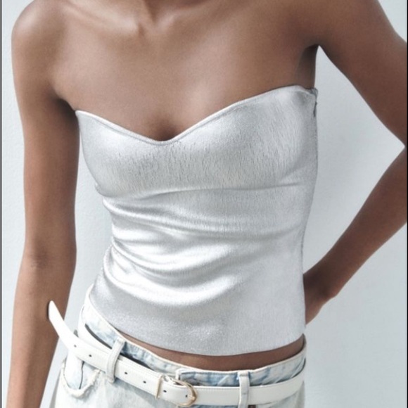 Zara Tops - Zara Silver Strapless Women's Top